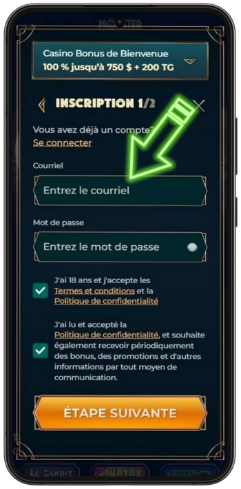 Remplissez la première étape Monsterwin